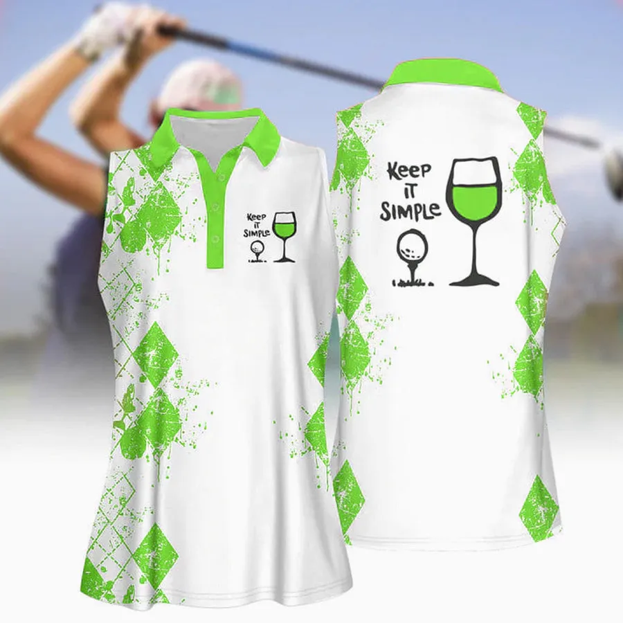 3D All Over Print Keep It Simple Golf And Wine Women Short Sleeve Polo Shirt, Sleeveless Polo Shirt