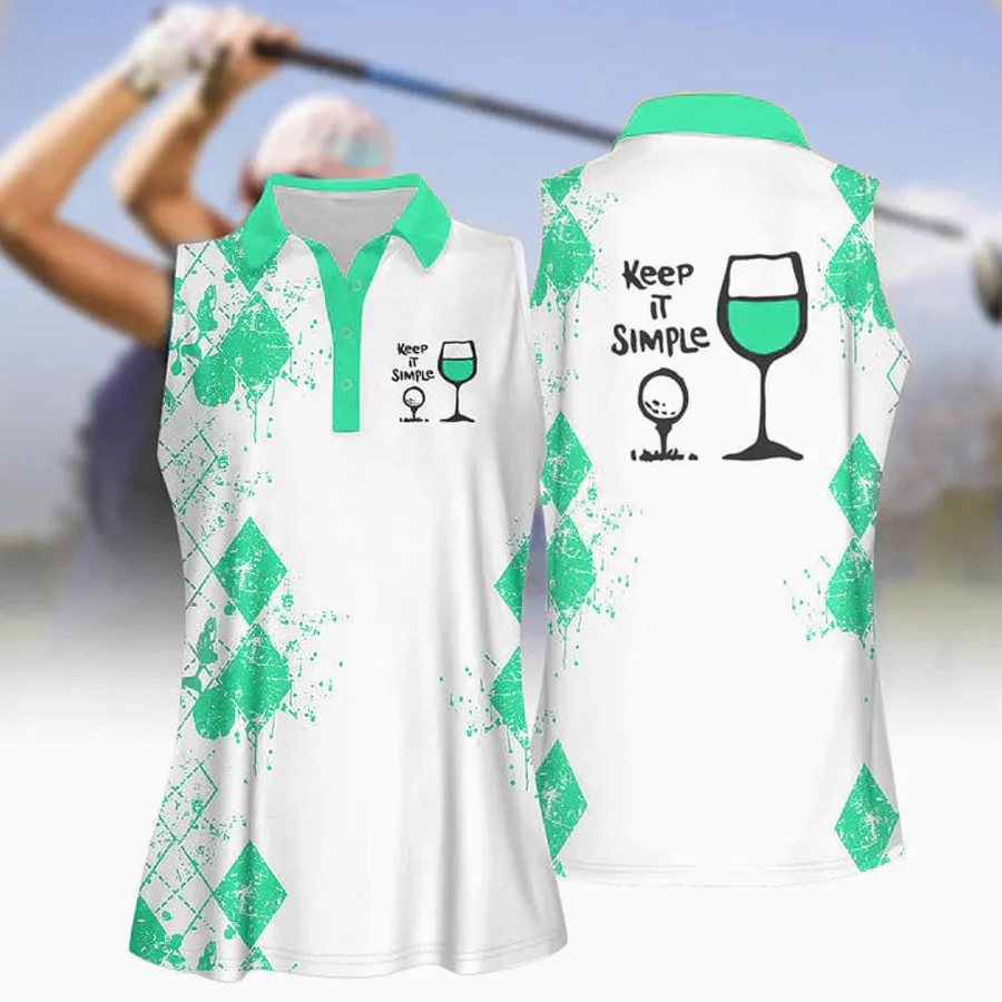 3D All Over Print Keep It Simple Golf And Wine Women Short Sleeve Polo Shirt, Sleeveless Polo Shirt