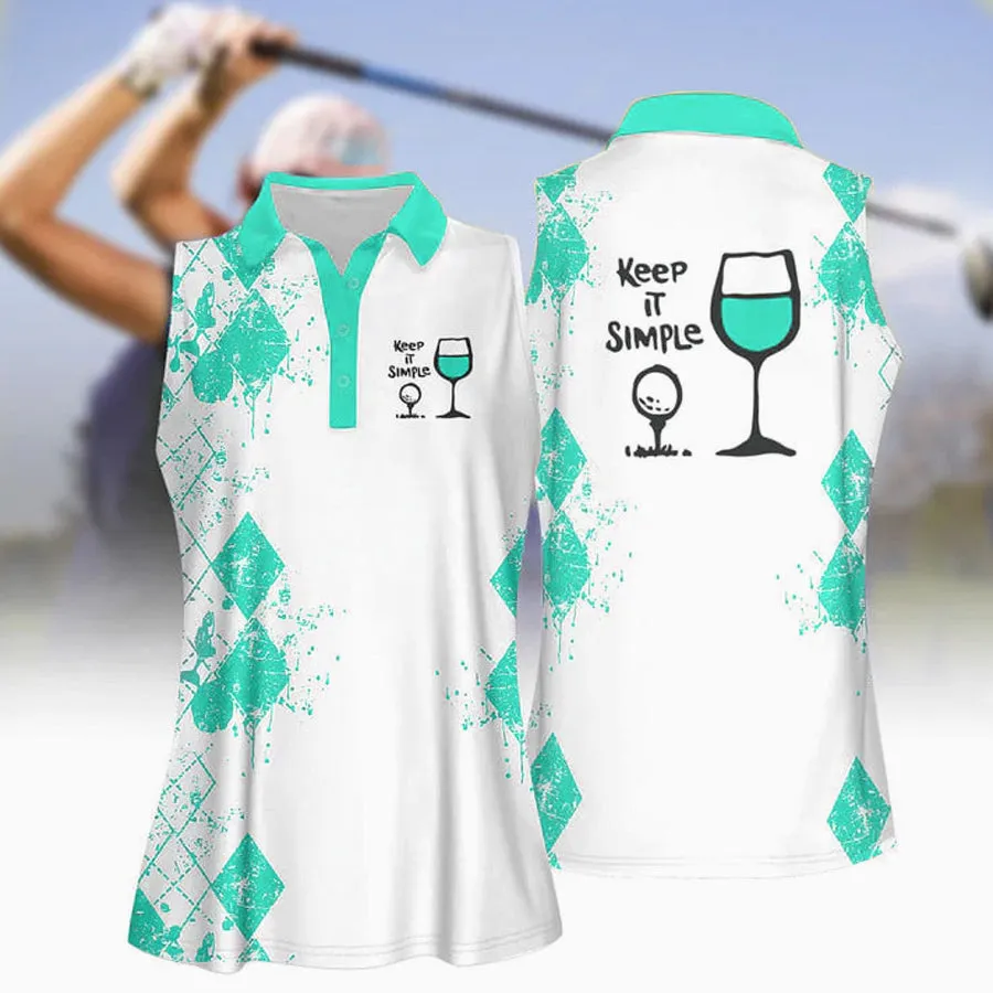 3D All Over Print Keep It Simple Golf And Wine Women Short Sleeve Polo Shirt, Sleeveless Polo Shirt