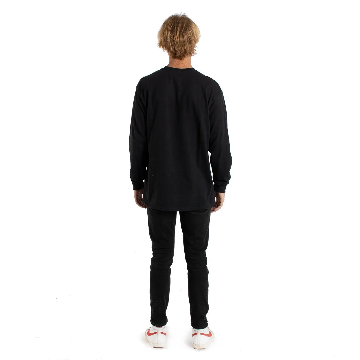 Anti Anxiety Embroidered Long Sleeve mens black graphic tee