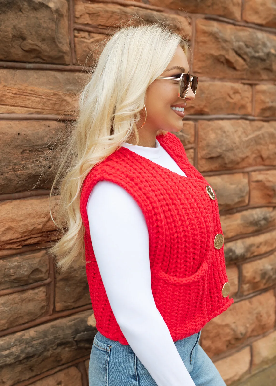 Audrey Knitted Sweater Vest - Red