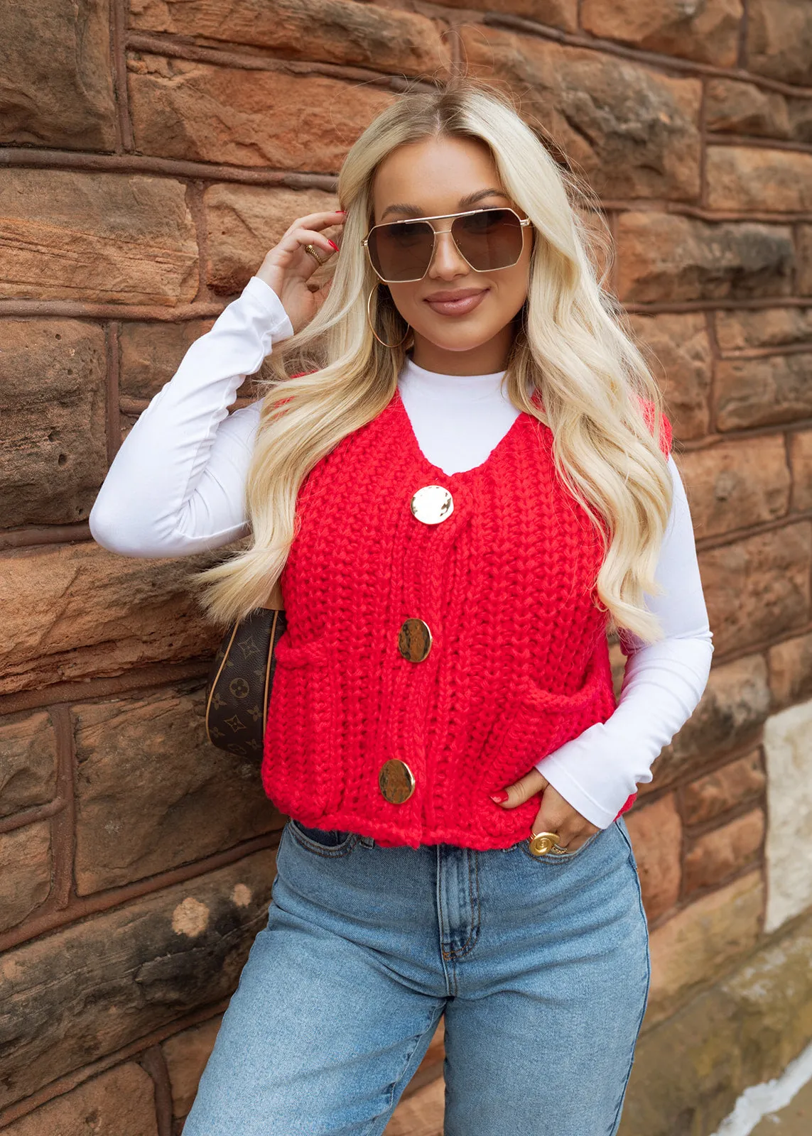 Audrey Knitted Sweater Vest - Red