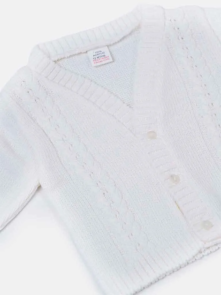 Baby Boy Cable Knit Cardigan-White