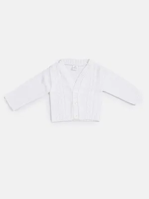 Baby Boy Cable Knit Cardigan-White