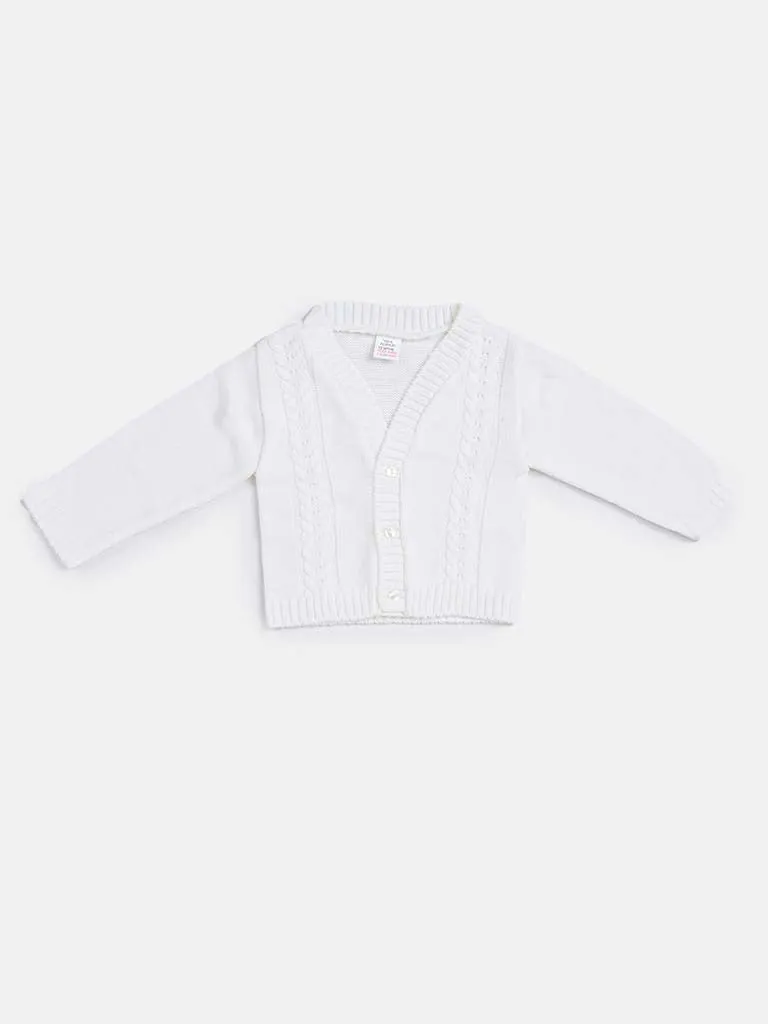 Baby Boy Cable Knit Cardigan-White