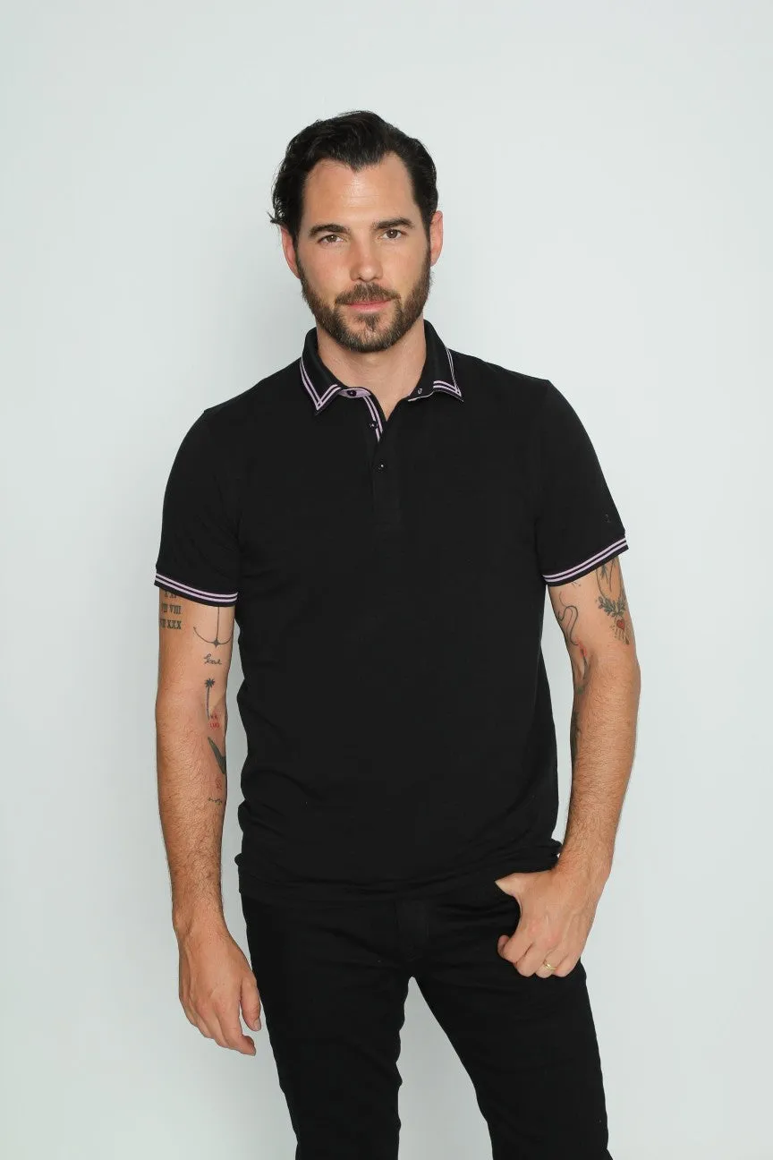 Black Polo With Pink Trim Design