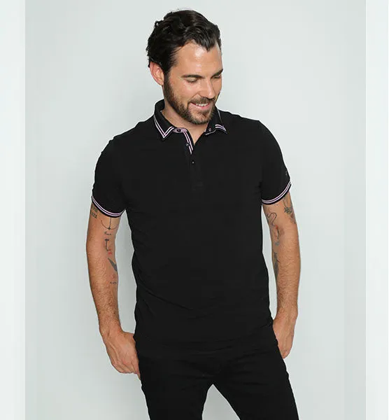 Black Polo With Pink Trim Design