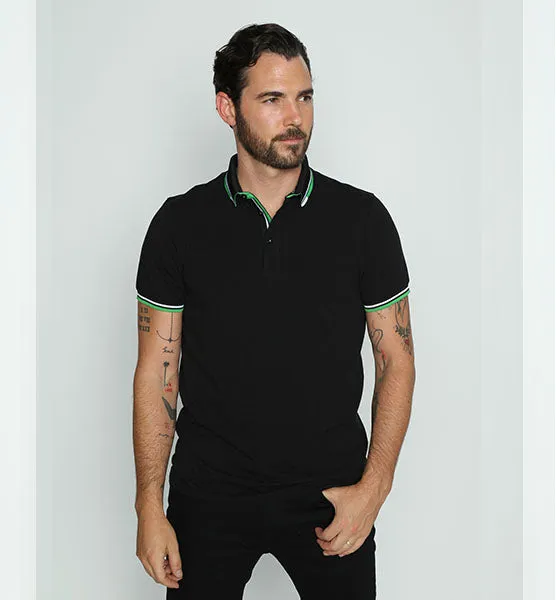 Black Polo With White And Green Trim