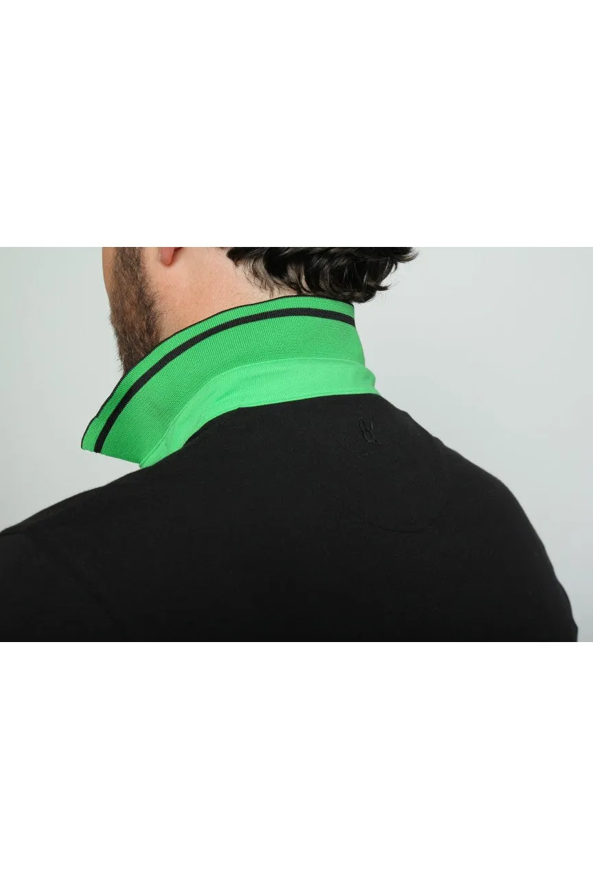 Black Polo With White And Green Trim