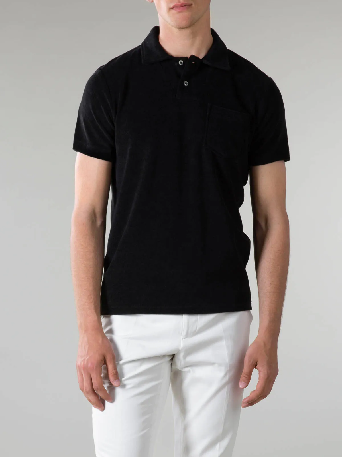 Black Terry Towelling Polo Shirt