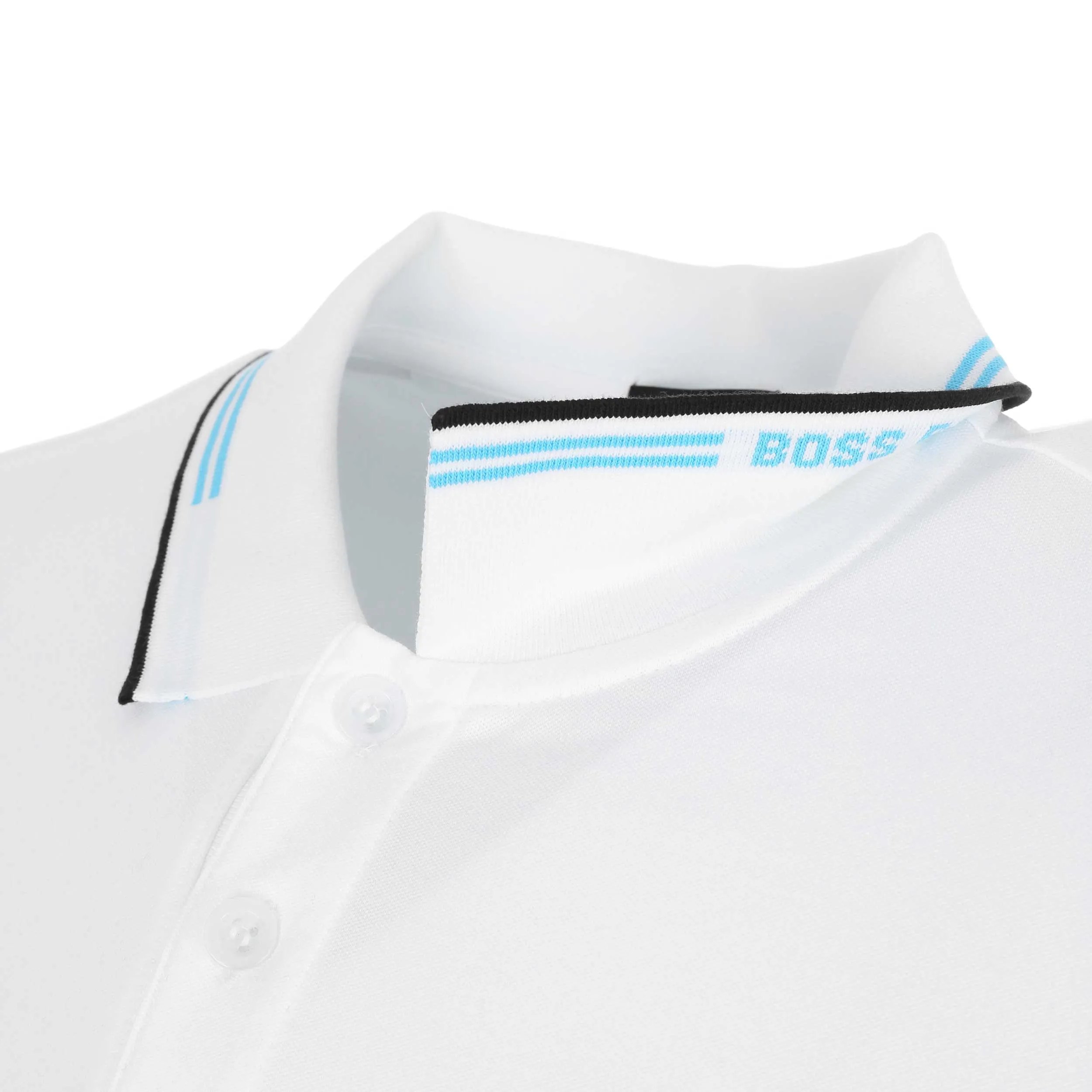 BOSS Paul Curved Polo Shirt in White & Aqua