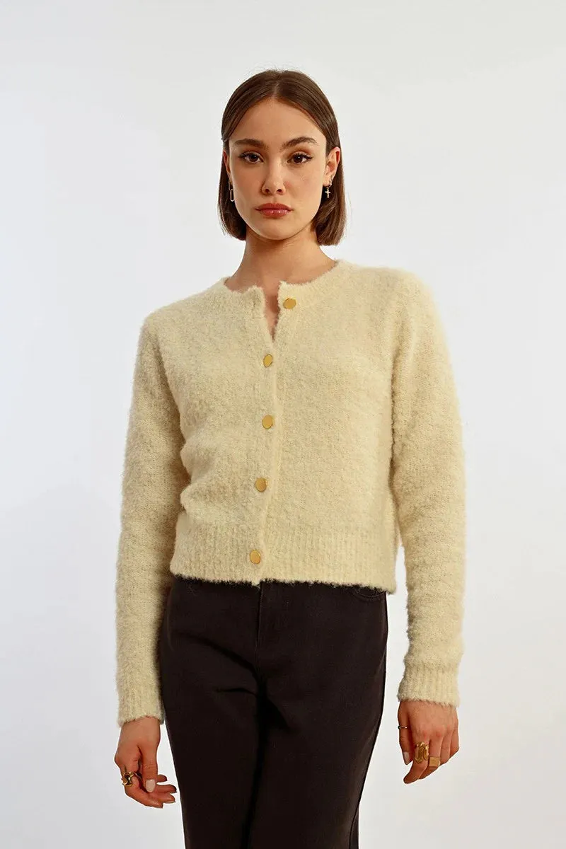 Boucle Knit Cardigan - Off White