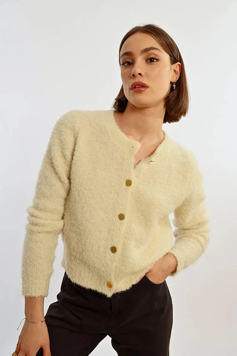 Boucle Knit Cardigan - Off White