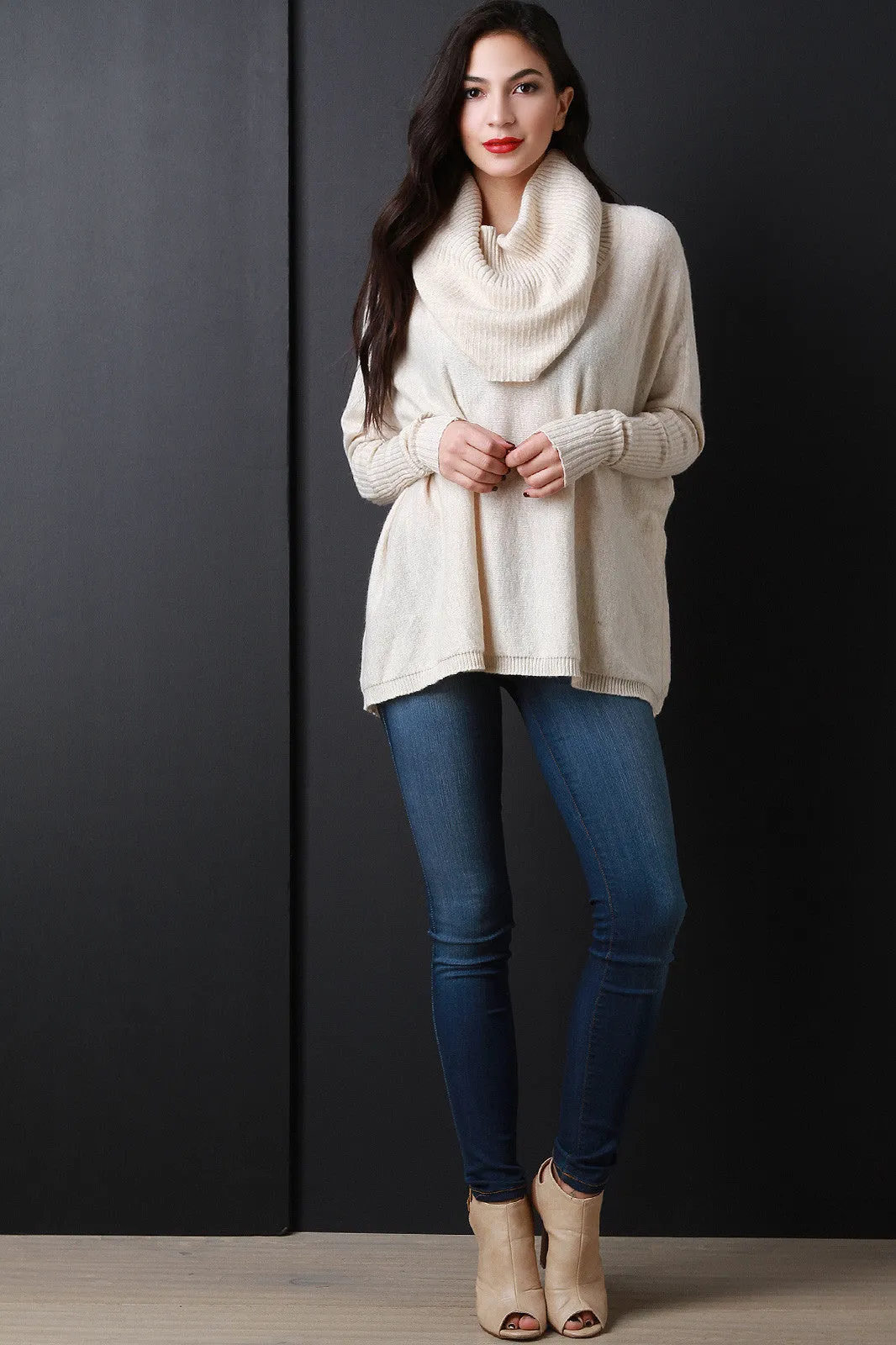 Boxy Draping Cowl Neck Sweater Top