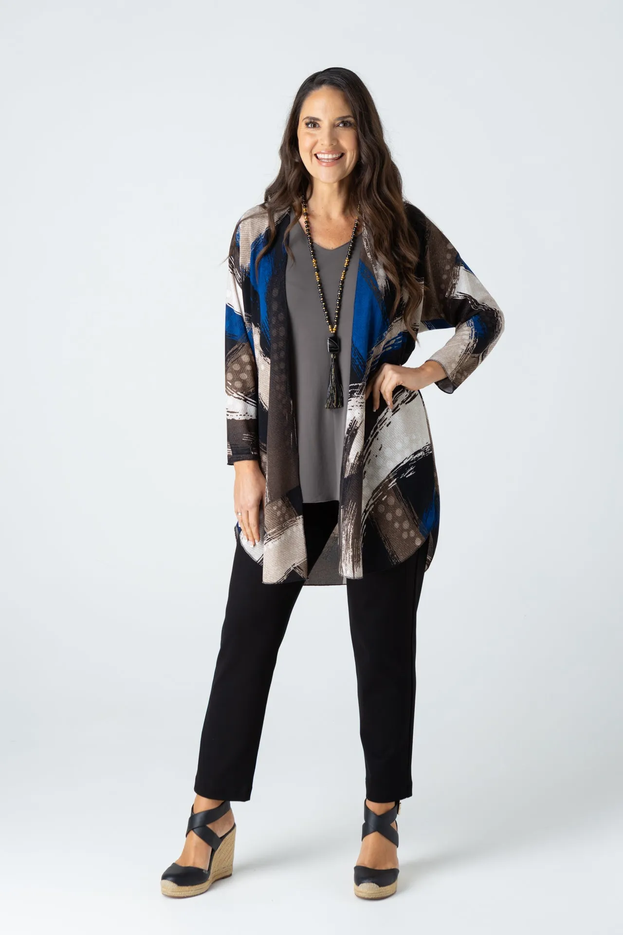 Brushstroke Print Jersey Long Sleeve Kimono