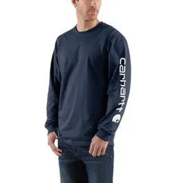 Carhartt Long Sleeve Navy Graphic Logo T-Shirt (Medium)