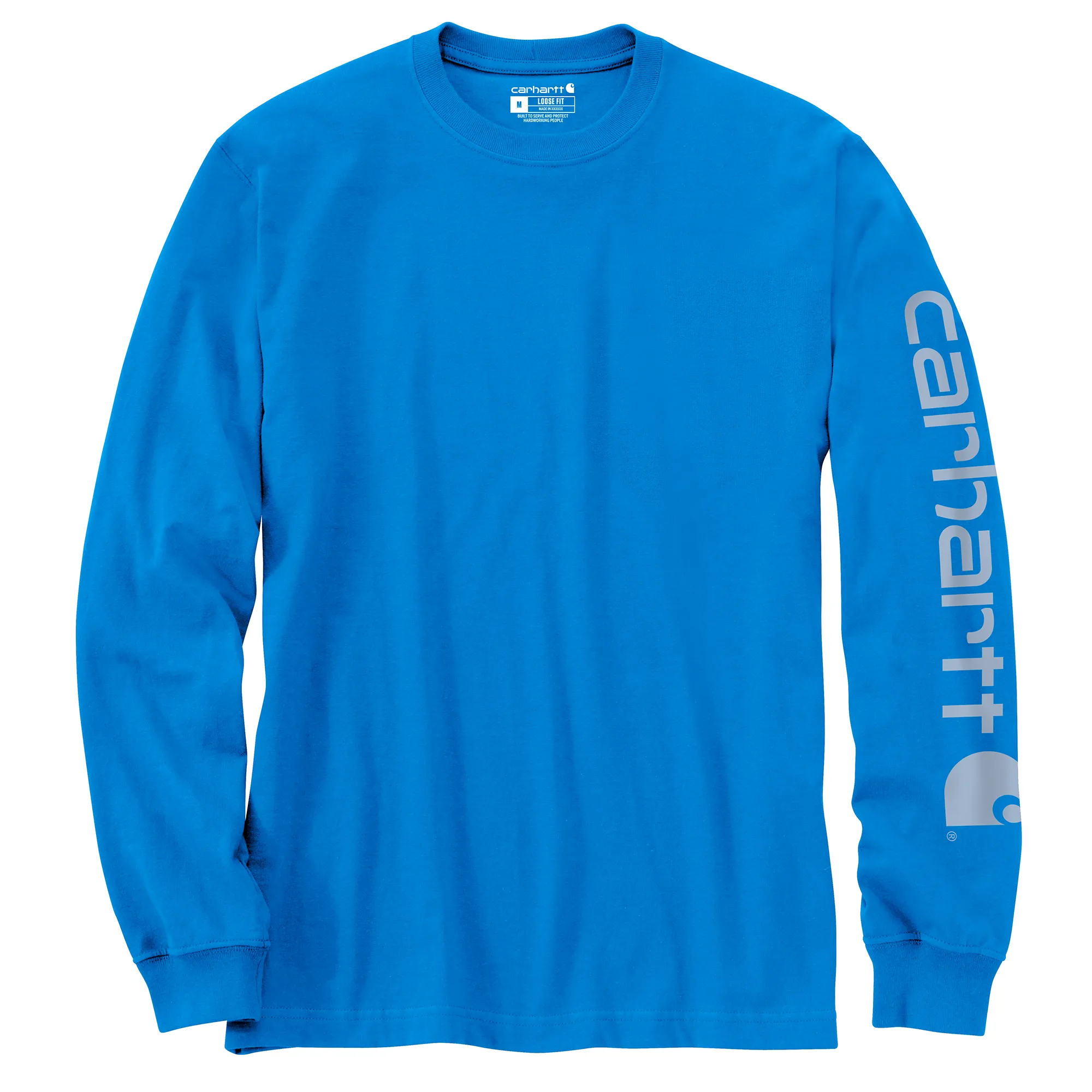 Carhartt Men's Signature Logo Long Sleeve T-Shirt_Blue Glow