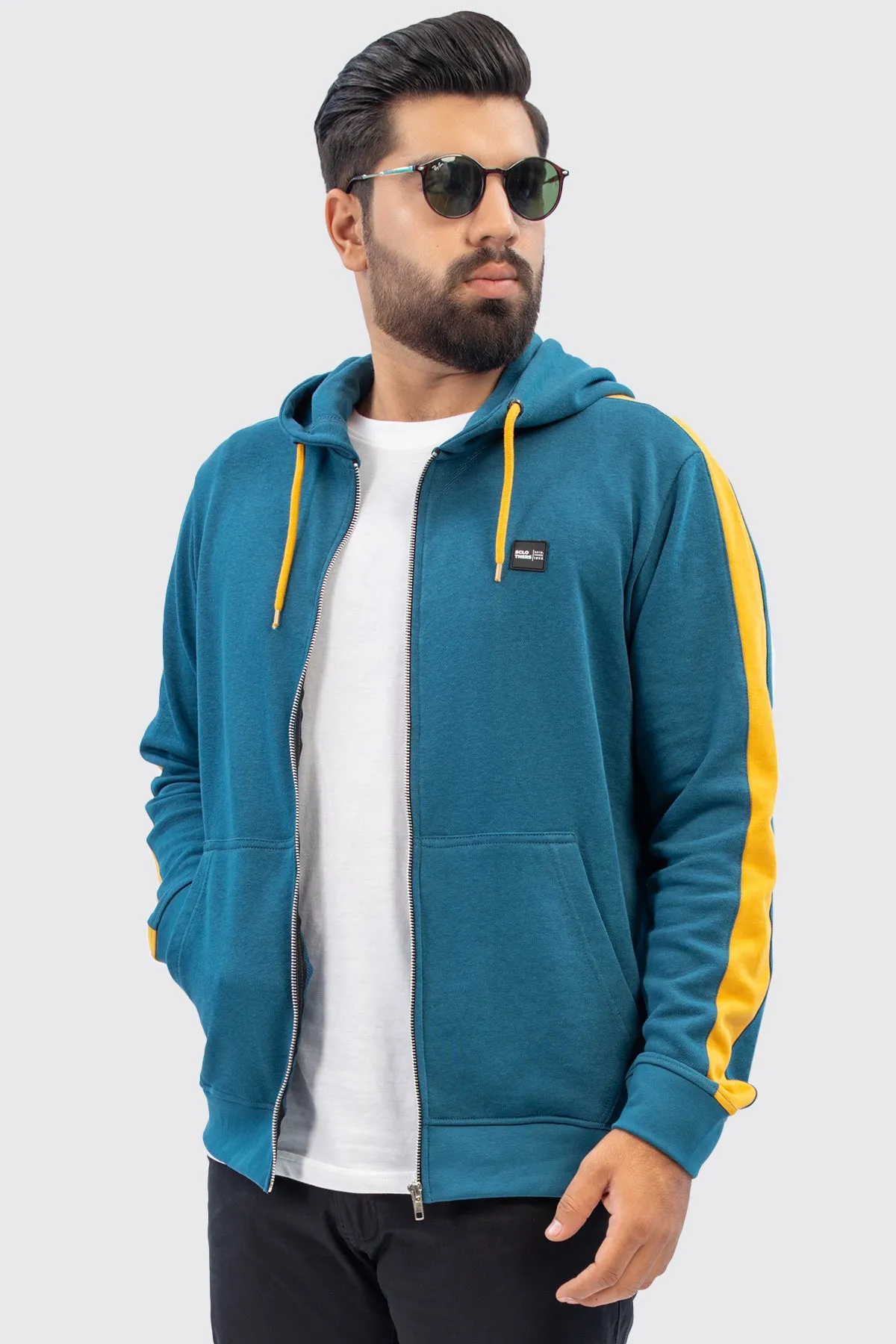 Cobalt Blue Color Block Zip-Up Hoodie (Plus Size) - W23 - MH0059P