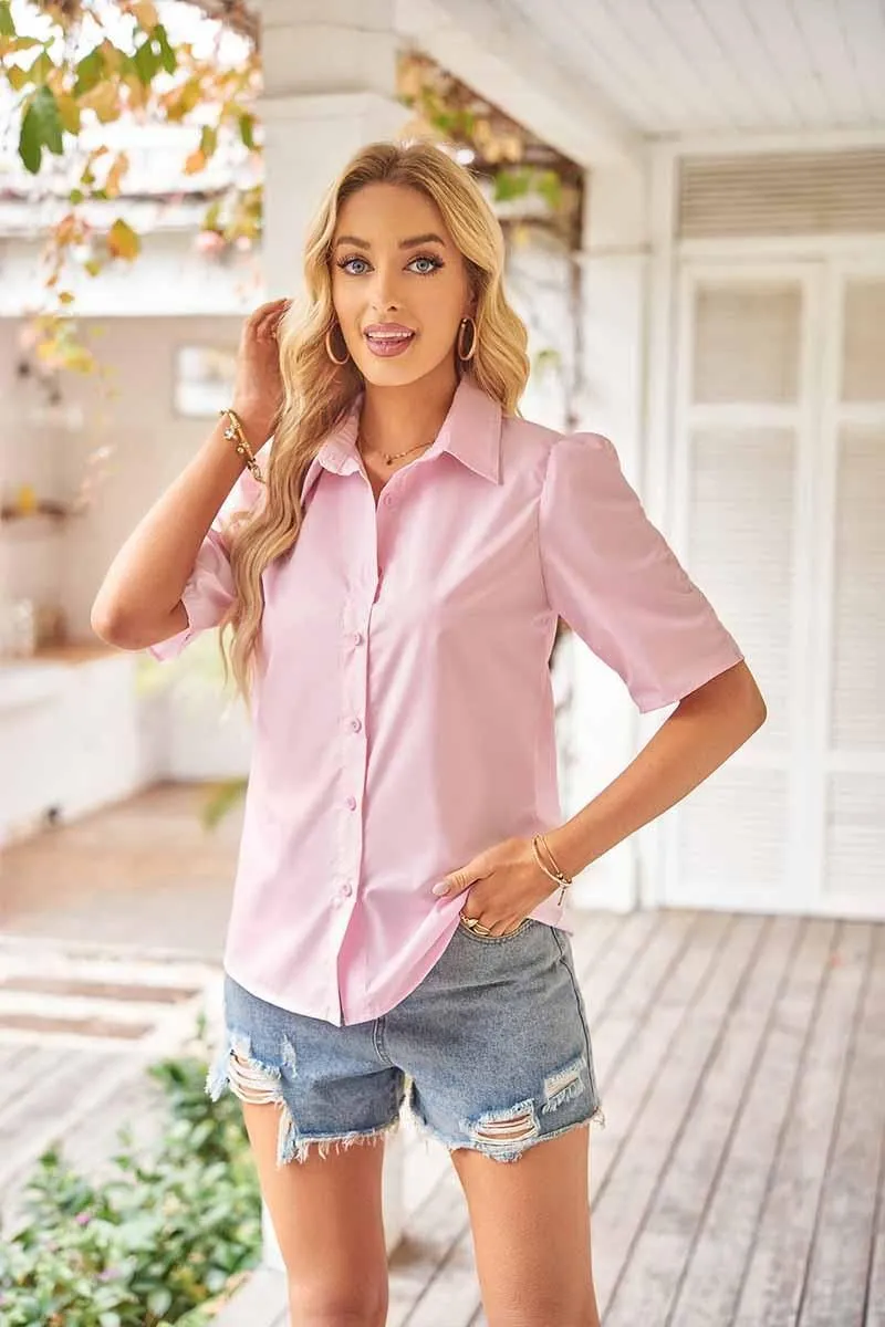 COLLAR BUTTON UP PUFF SHORT SLEEVE SHIRTS