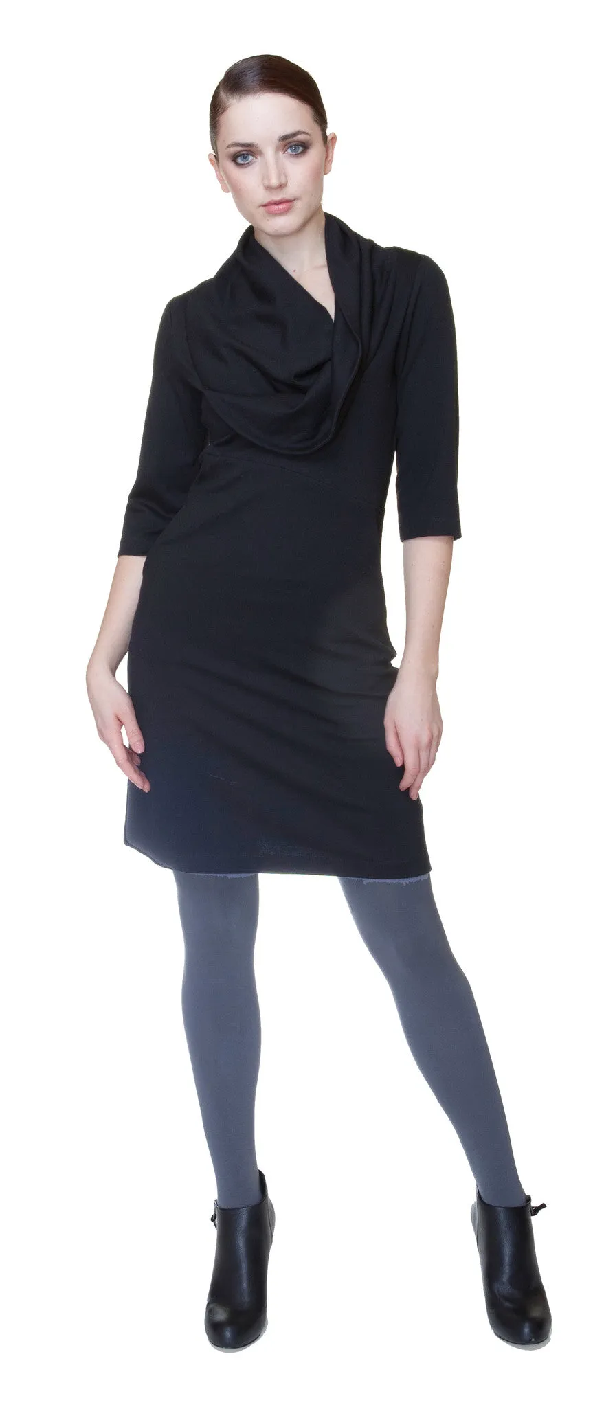 Cowl neck short sleeve tunic dress/ Viscose blend Ponte