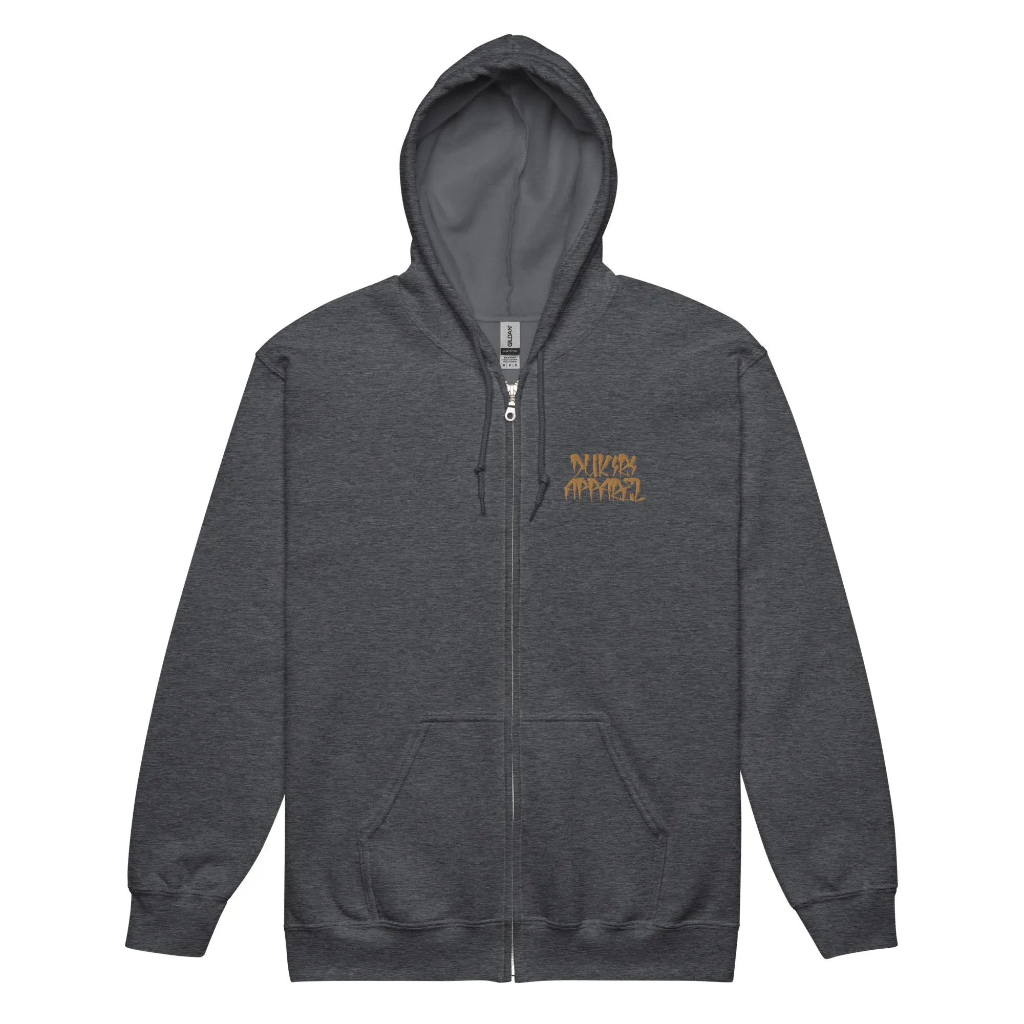 Dark Heather heavy blend zip hoodie-Embroidered "I Beat it"