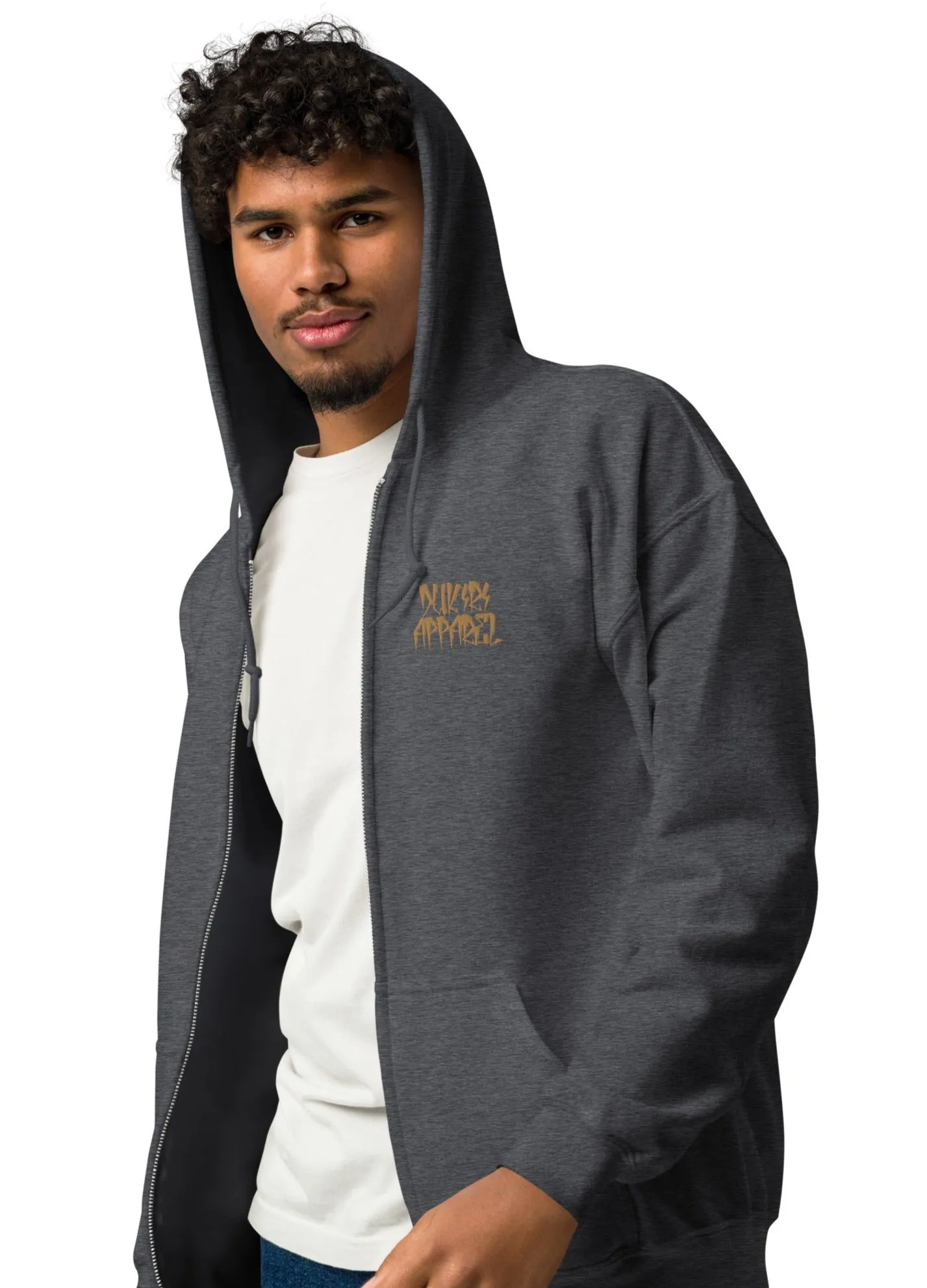 Dark Heather heavy blend zip hoodie-Embroidered "I Beat it"