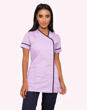 Delamere Asymmetric Contrast Trim Healthcare Tunic - Lilac / Navy