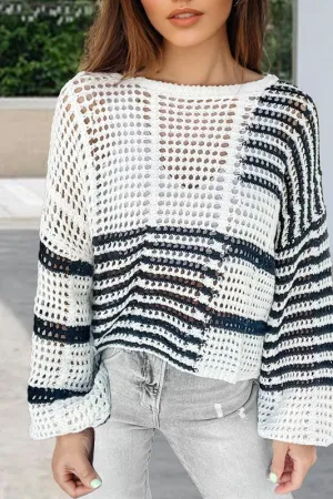 End of the Day White/Black Woven Sweater