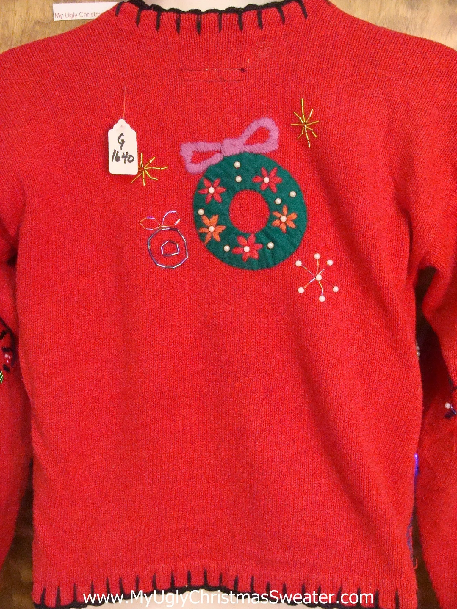 Festive Wreaths Red Tacky Xmas Sweater with Lights