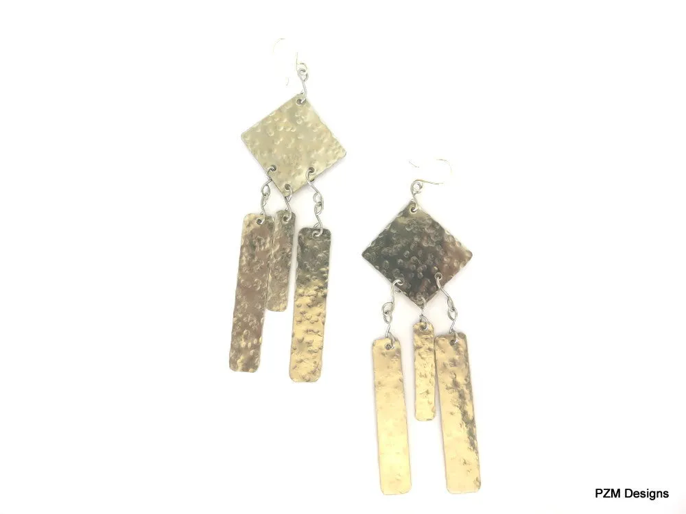 Geometric Fringe Earrings, Boho Chic Long Earrings