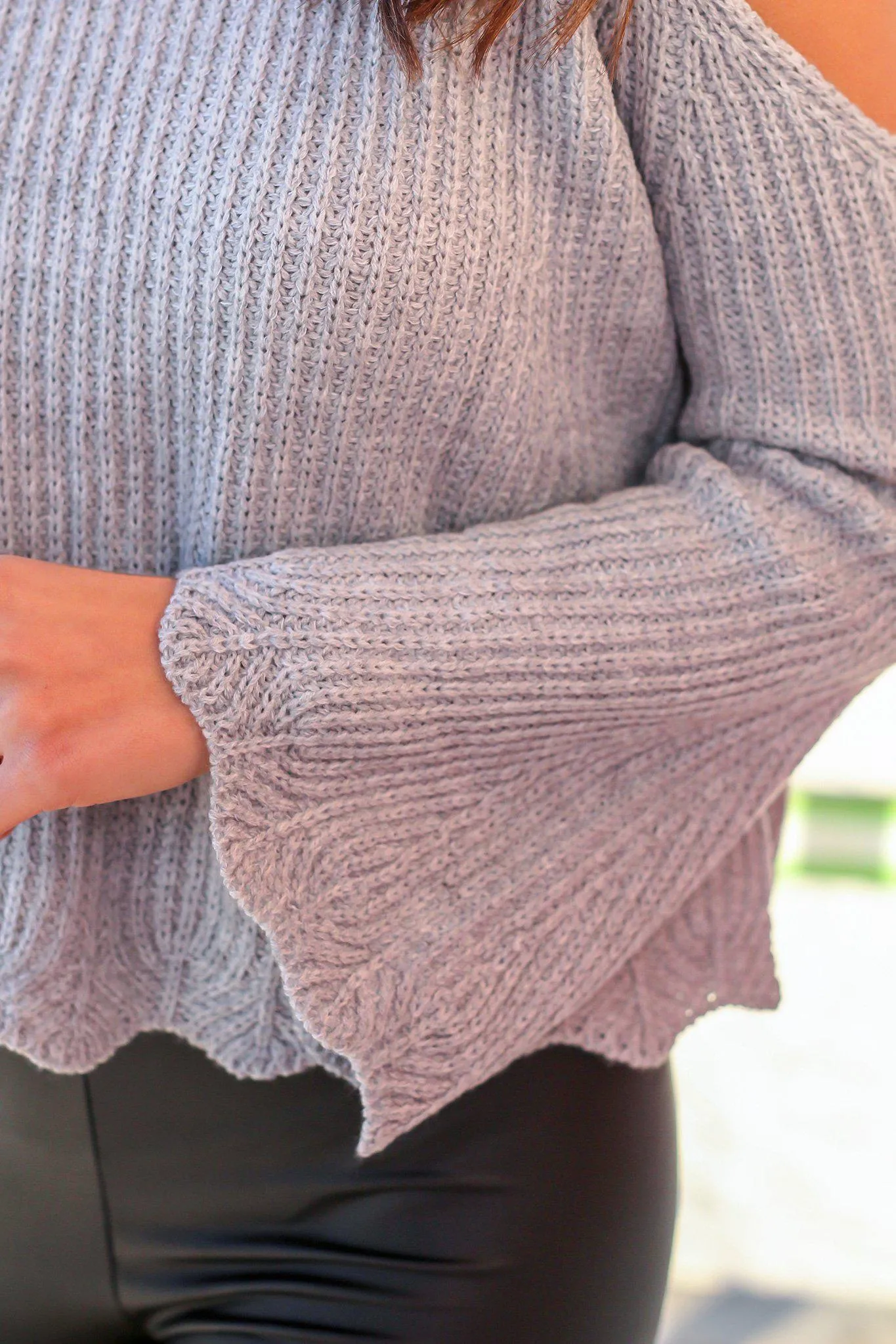 Gray Open Shoulder Knit Sweater