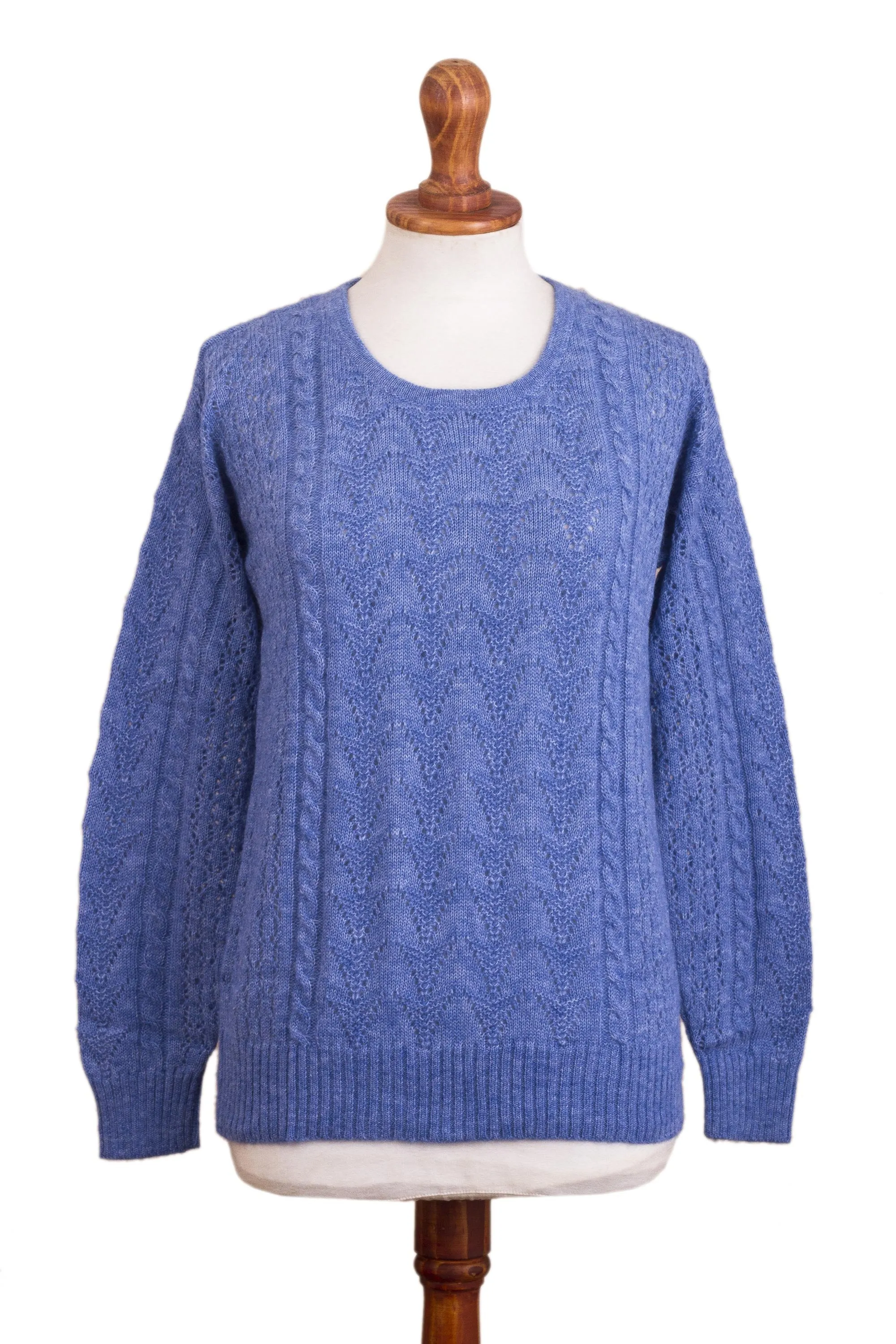 Heather Blue Baby Alpaca Blend Sweater - Distinction in Blue | NOVICA