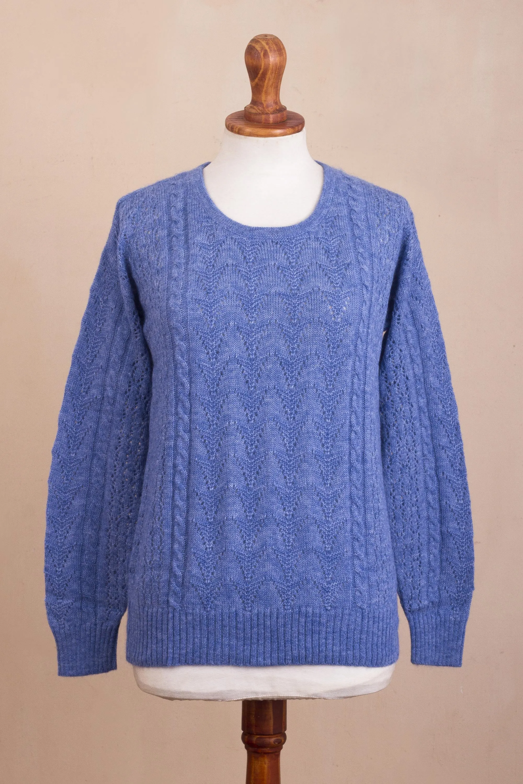 Heather Blue Baby Alpaca Blend Sweater - Distinction in Blue | NOVICA