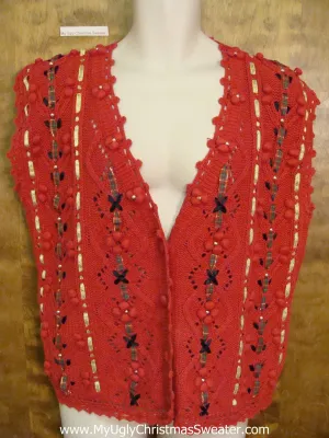 Horrible Ribbon Weave Ugly Christmas Sweater Vest