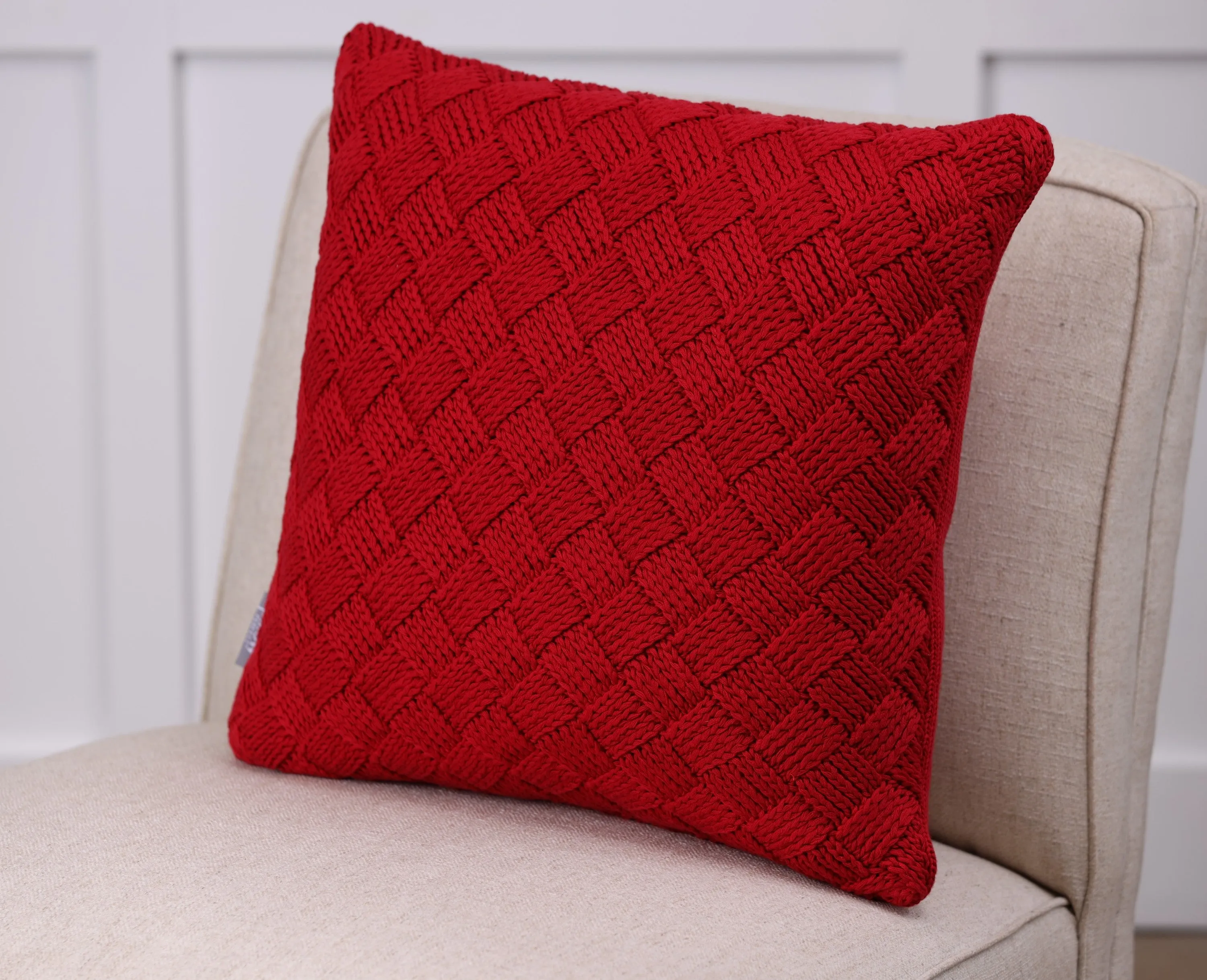 Indoor Basketweave Red 18-inch Throw Pillow