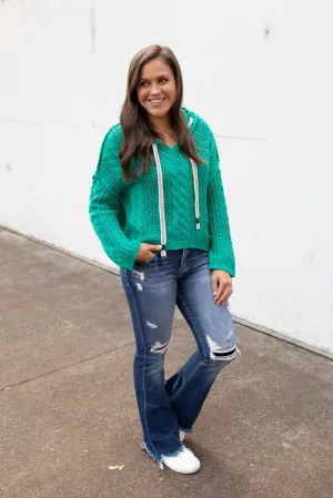 Kelly Green Hooded Chunky Knit Sweater (SM-XL)