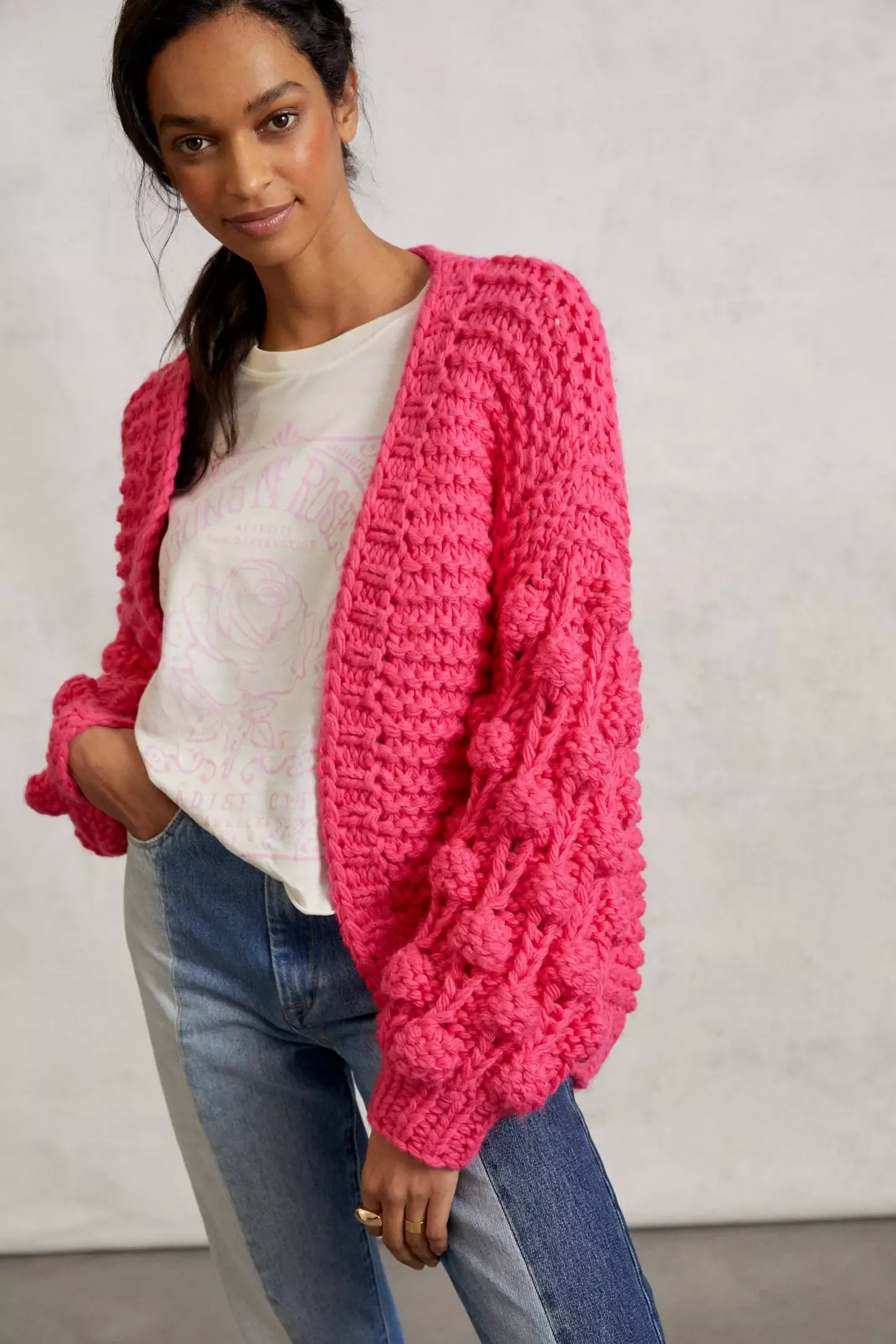 Knit Cardigan With Bauble Sleeves