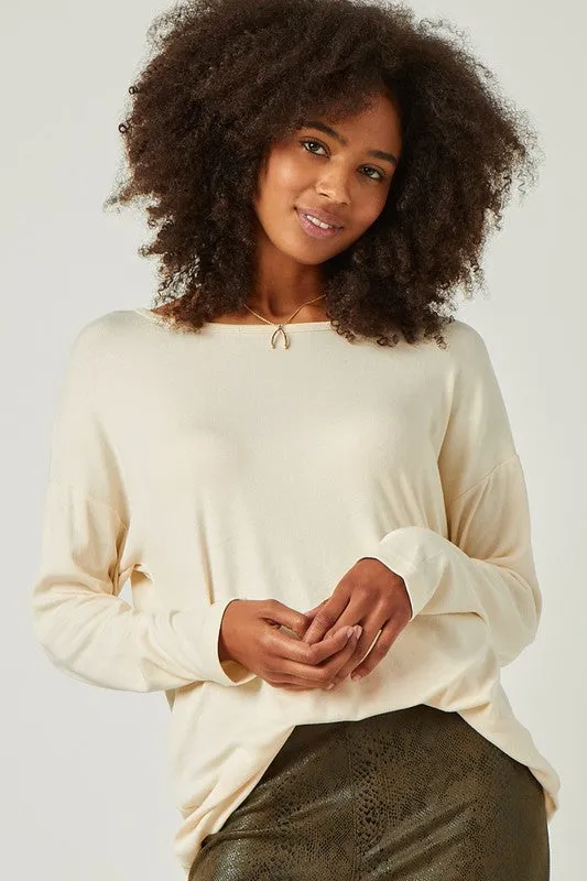 Lace Trim Back Long Sleeve Knit Top