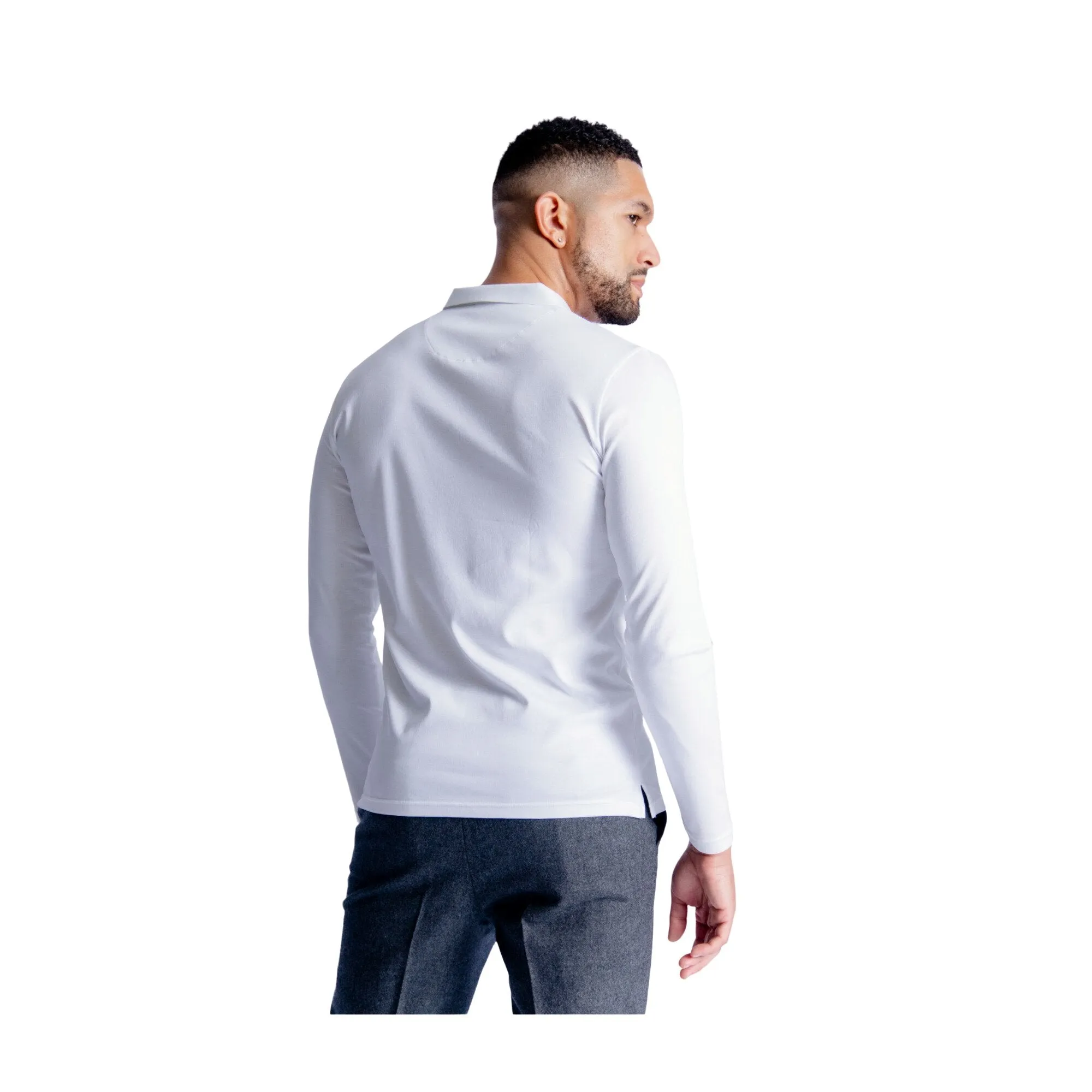 Long Sleeve Smart Cotton Polo shirt - White