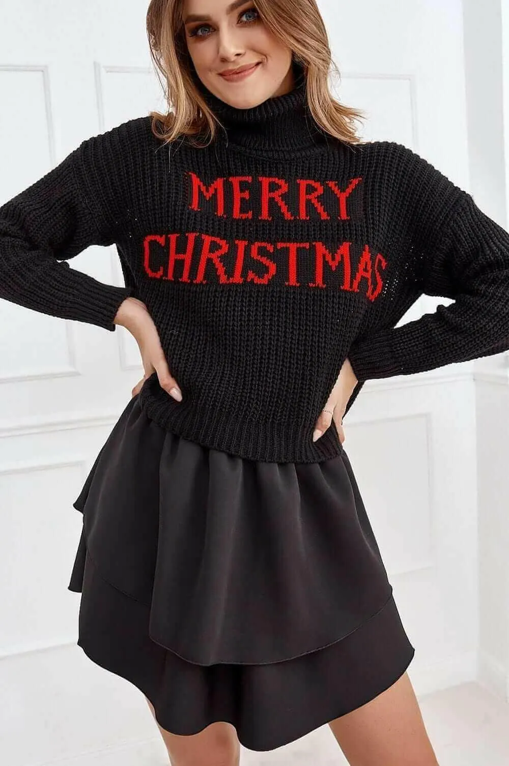 Loose Christmas turtleneck sweater in black 9025