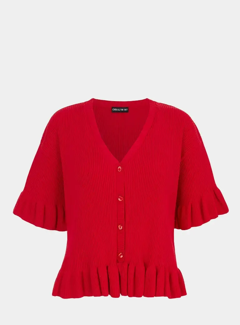 Marlow Ruffle Co-Ord Cardigan - Red