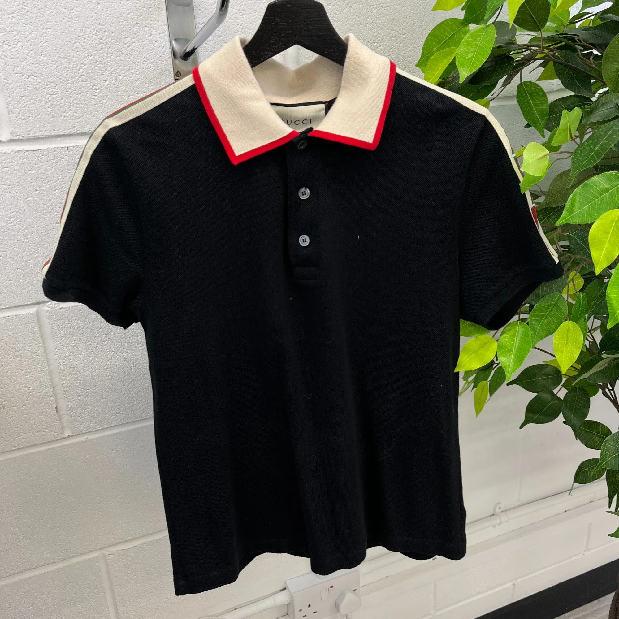 Men's Tape Logo Polo Shirt Black Size S