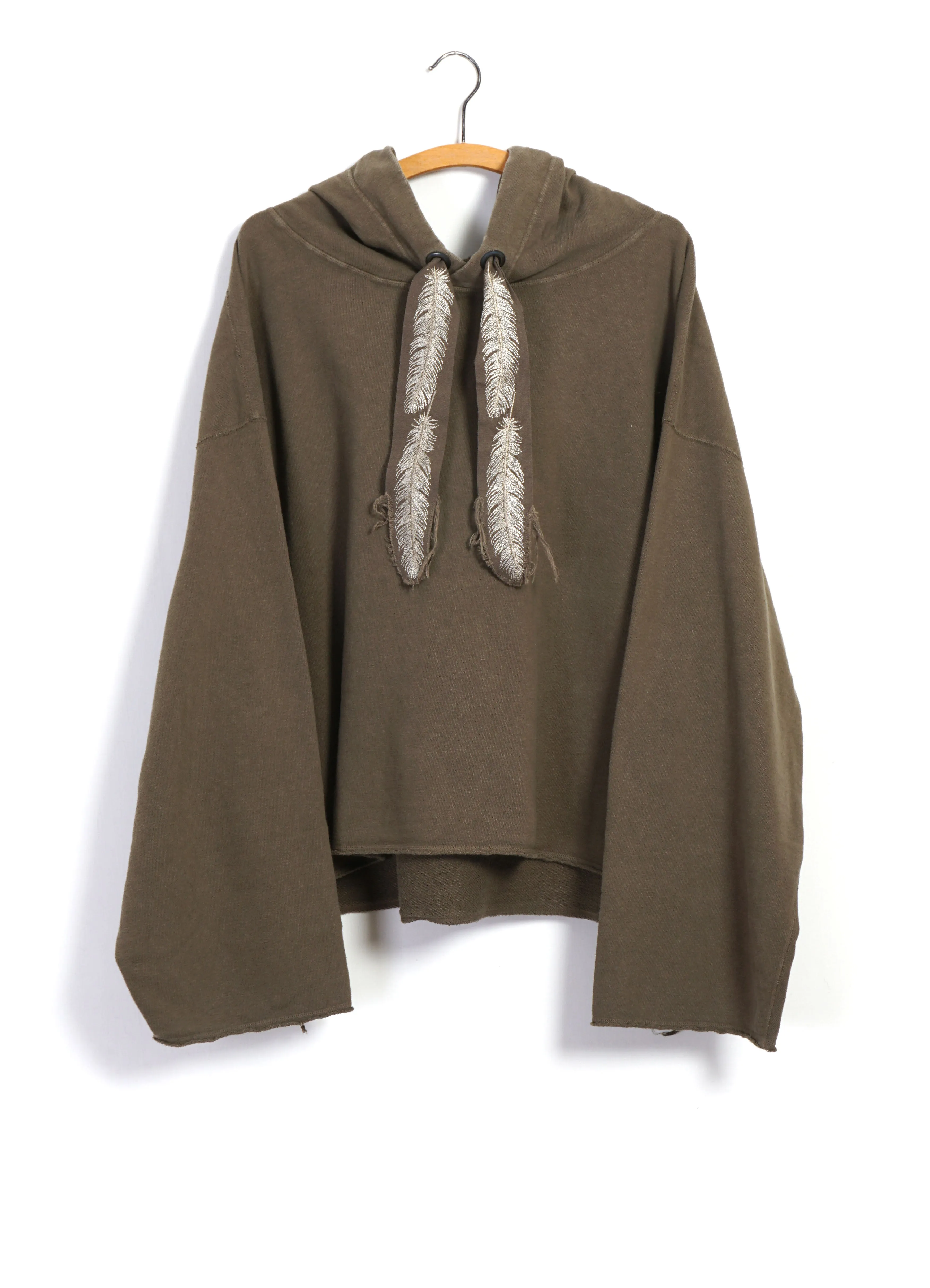 NAMAZU | Knit Feather Hoodie | Khaki