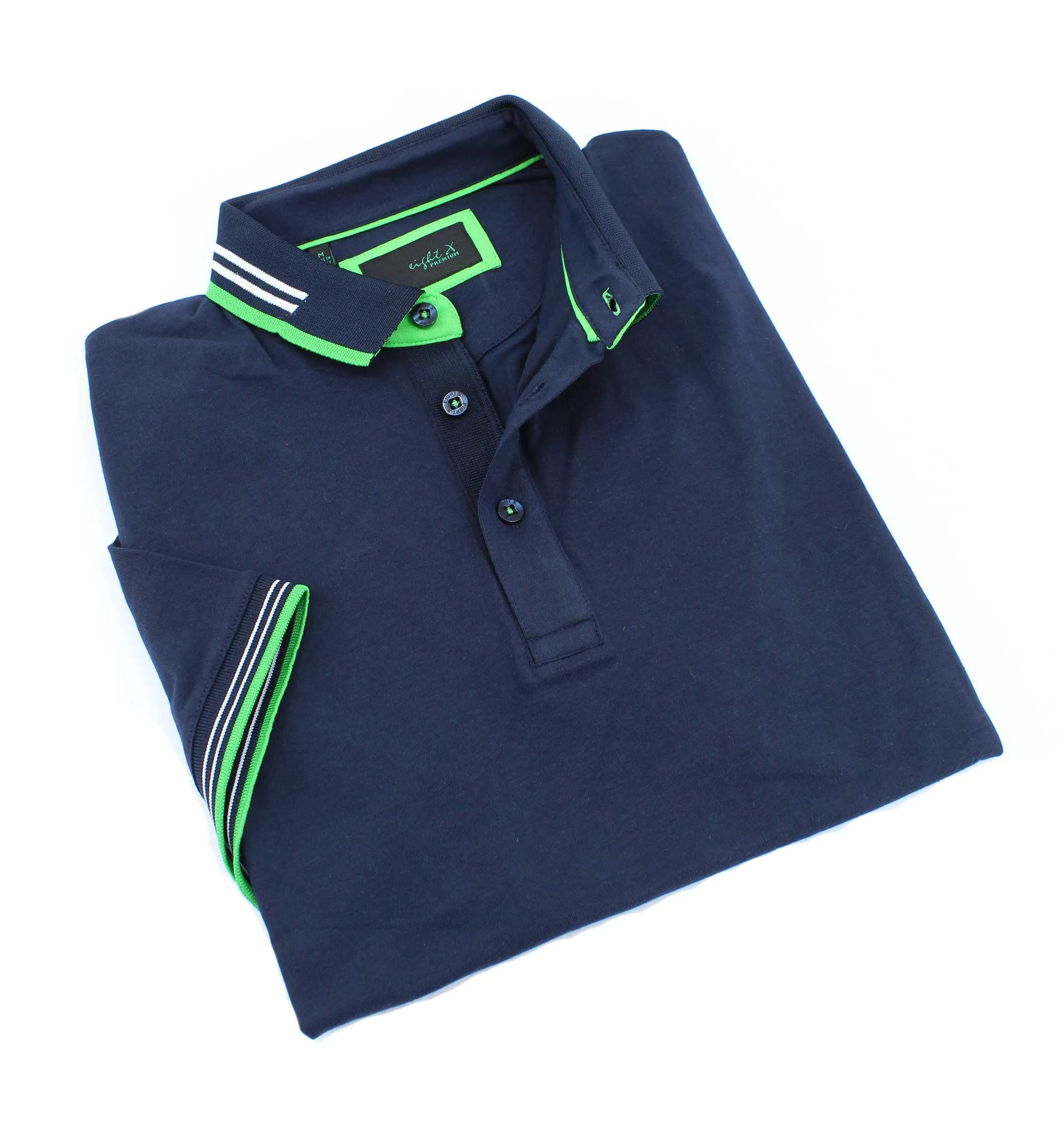 Navy Polo With White And Green Trim