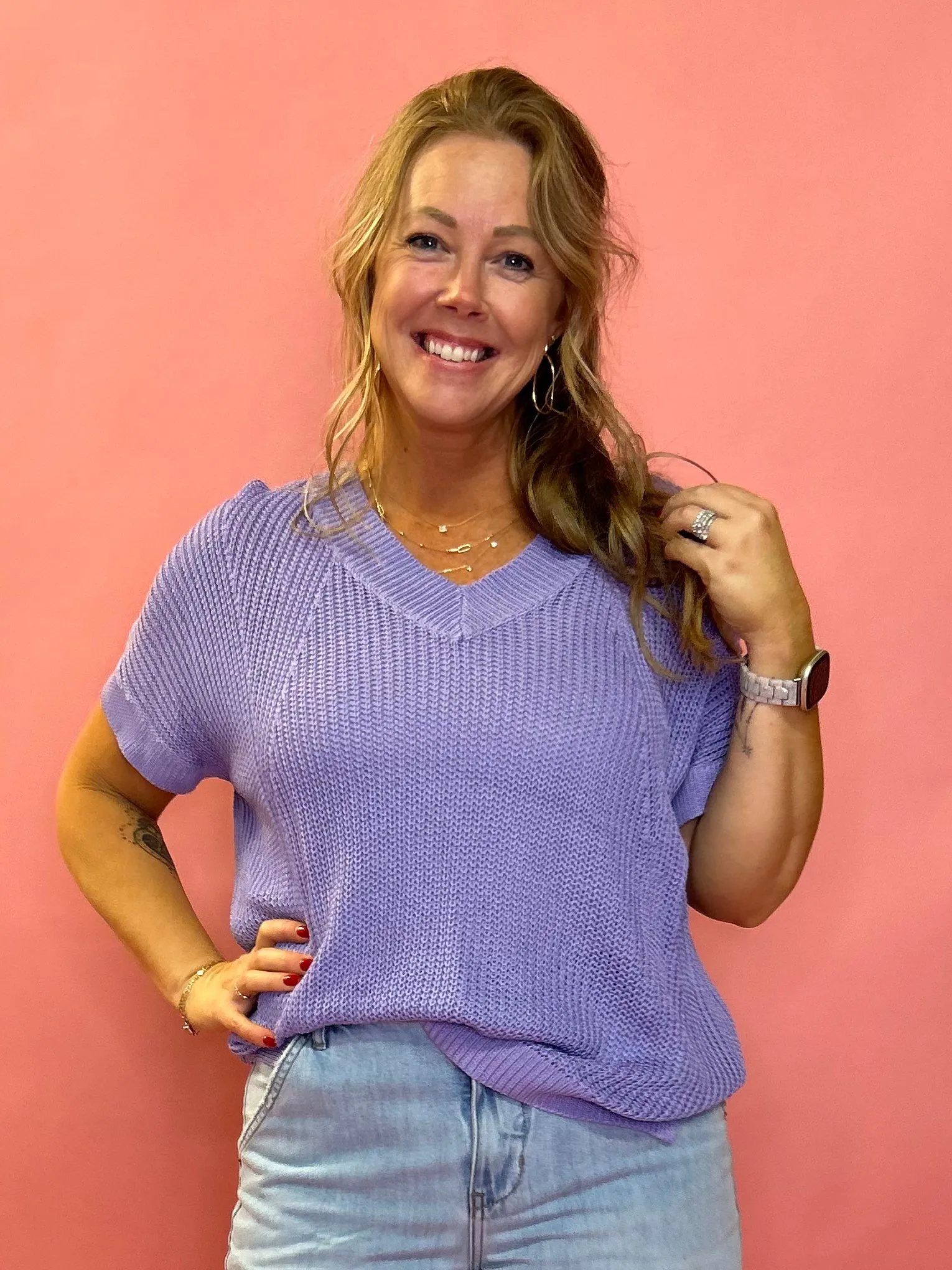 Novalie Light-Weight Pullover Sweater in Lavender