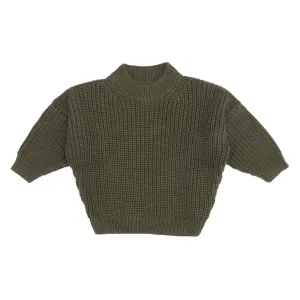 Organic Cotton Chunky Knit Sweater · Oversized/Boxy Fit · Dark Green Color