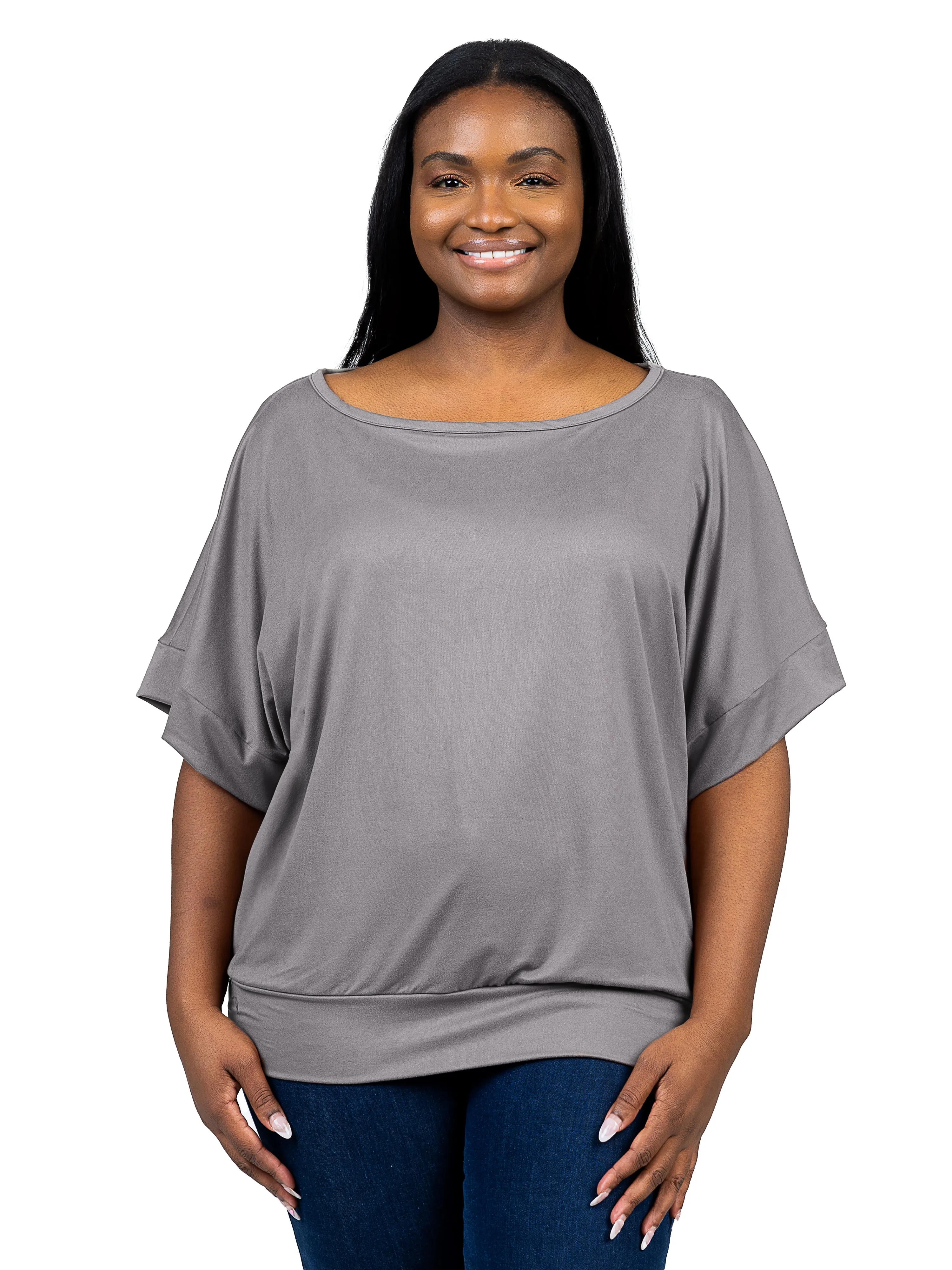 Plus Size Short Sleeve Loose Fitting Dolman Top