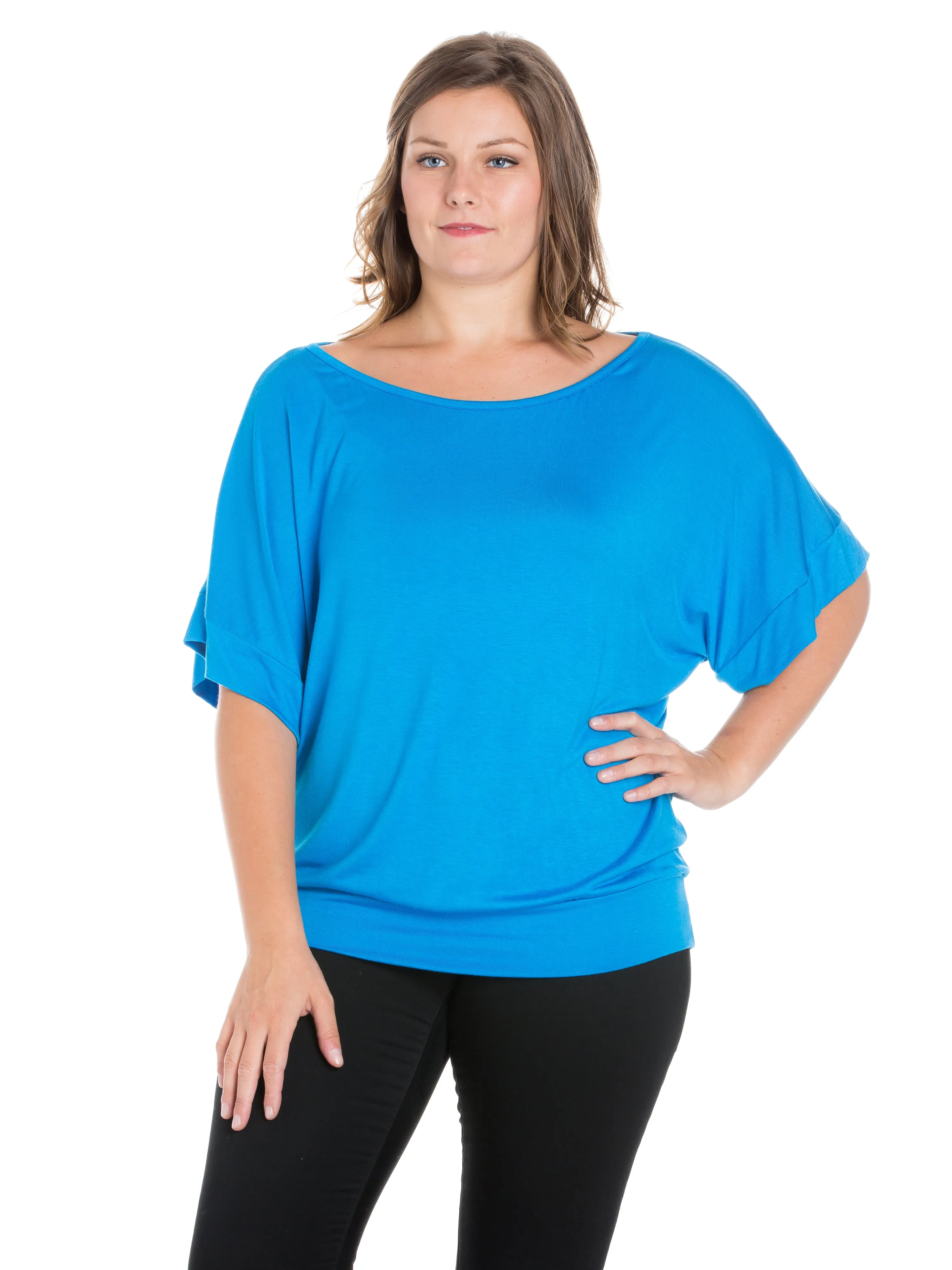 Plus Size Short Sleeve Loose Fitting Dolman Top