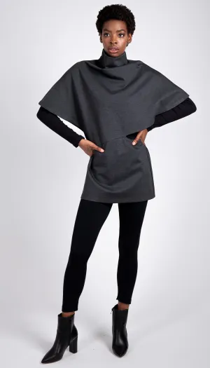 Poncho Tunic Top/ Charcoal Ponte Knit