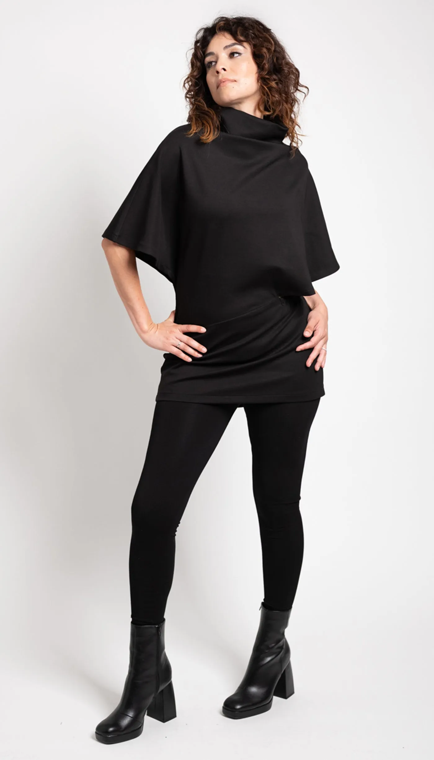 Poncho Tunic Top/ Charcoal Ponte Knit